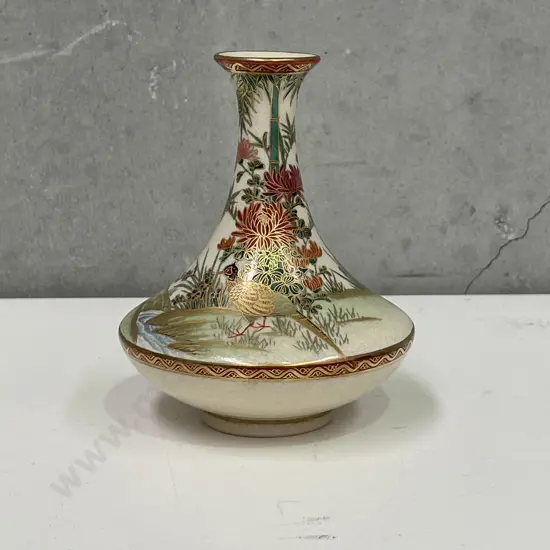 Vintage Satsuma Handpainted Peacock Vase. H12cm