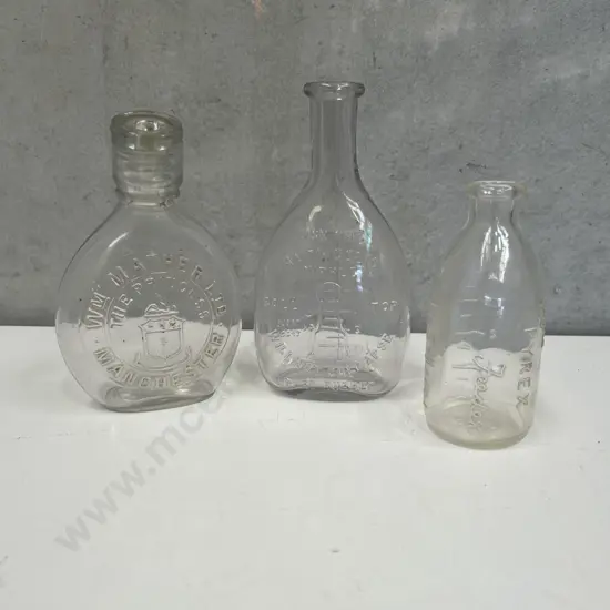 Vintage Antique Bottles x 3. W.M. Mather Ltd, Pyrex etc
