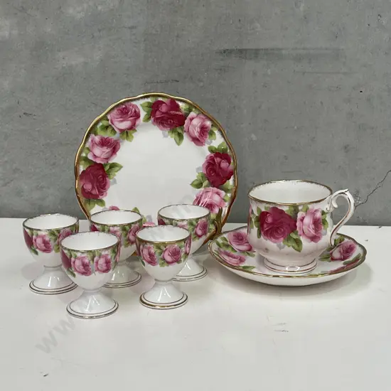 Royal Albert Old English Rose Trio with 5 egg cups