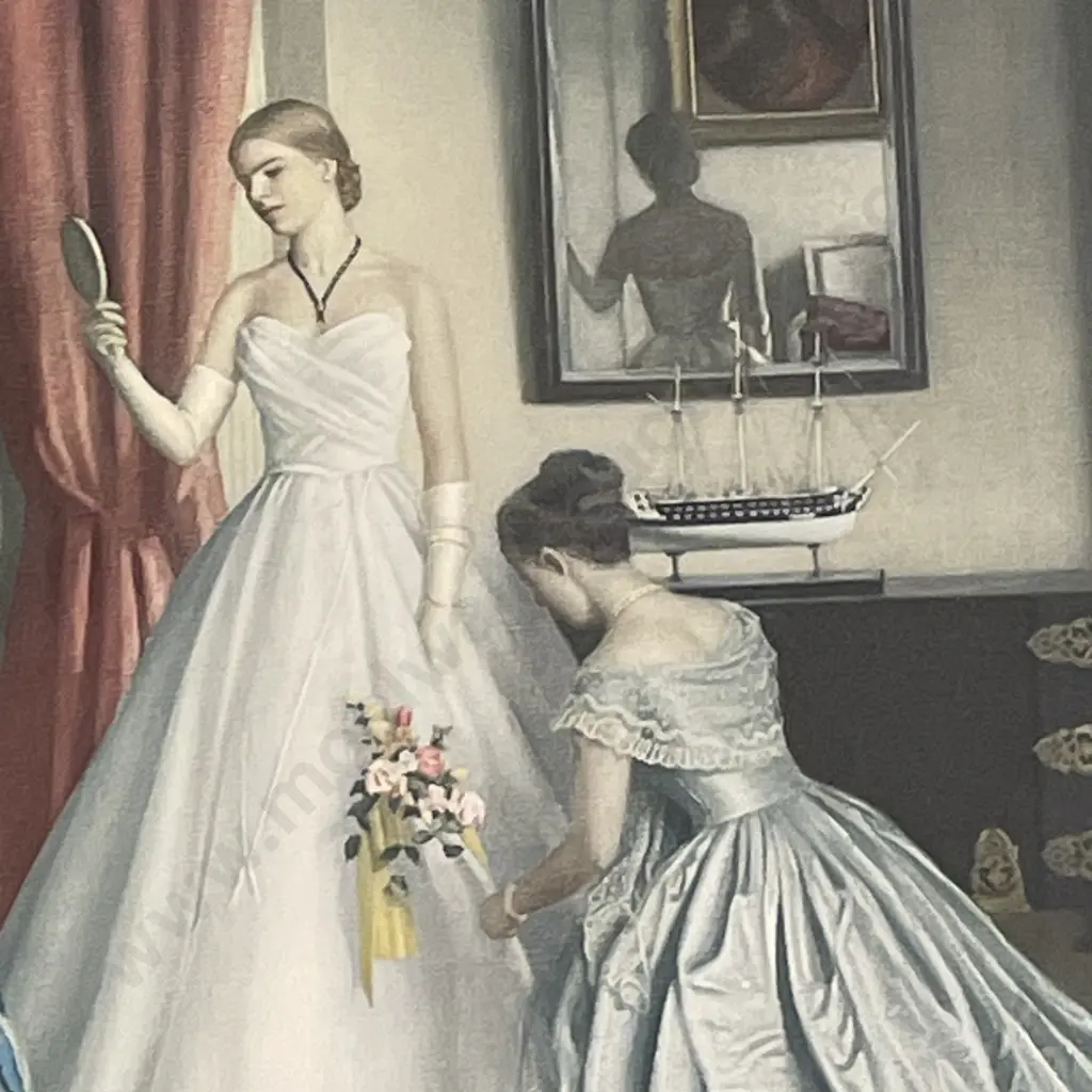 Large L. Campbell Taylor Framed Print "Her First Ball Dress". Ornate Gilded Frame. 69 x 82 incl Frame. Image 1++