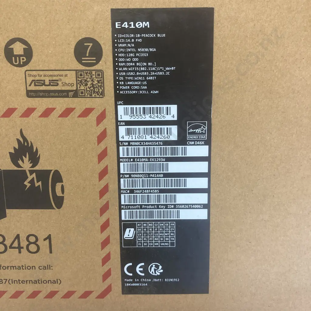 New Asus E410M Laptop - Peacock Blue, 14" Image 1++