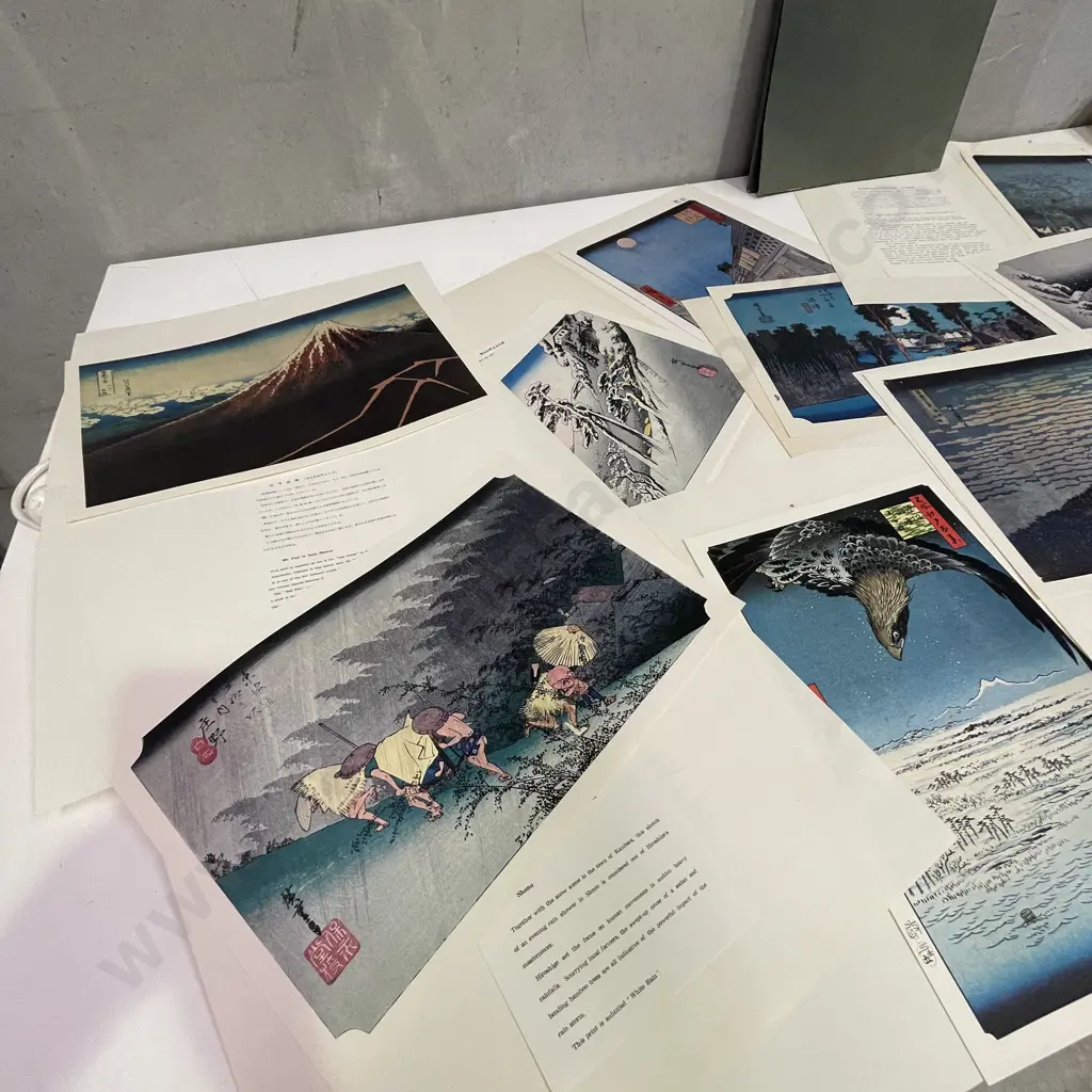 12 Vintage Utagawa Hiroshige Japanese Woodblock Prints. In Original folder Image 1++