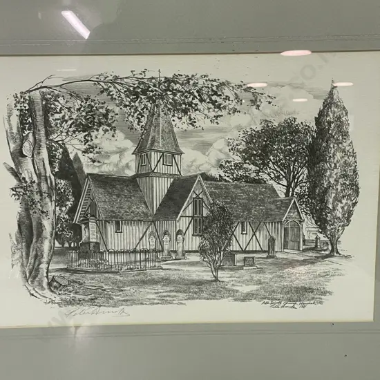 Framed Signed Peter Arnold Artwork "All Saints Church Howick" Dated 1981, 58 x 47cm