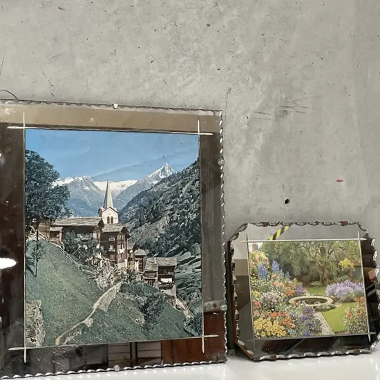 Two Vintage Wall Hung Picture Mirrors. 37 x 33cm and 25 x 21cm