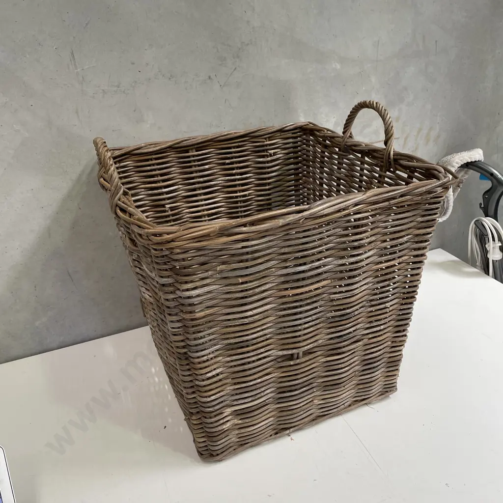 Large Cane Wood Basket H52 56cm Square Image 1++