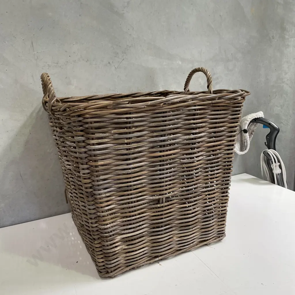 Large Cane Wood Basket H52 56cm Square Image 1++