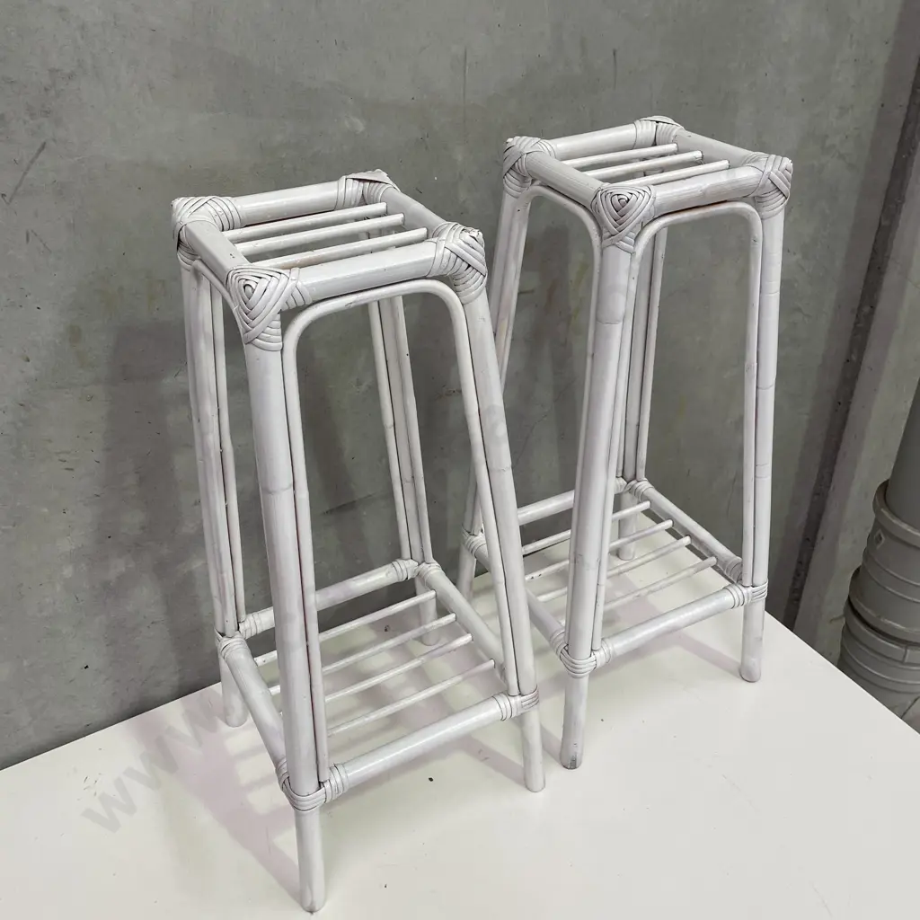 Pair of White Painted Cane Plant Stands. H61cm Image 1++