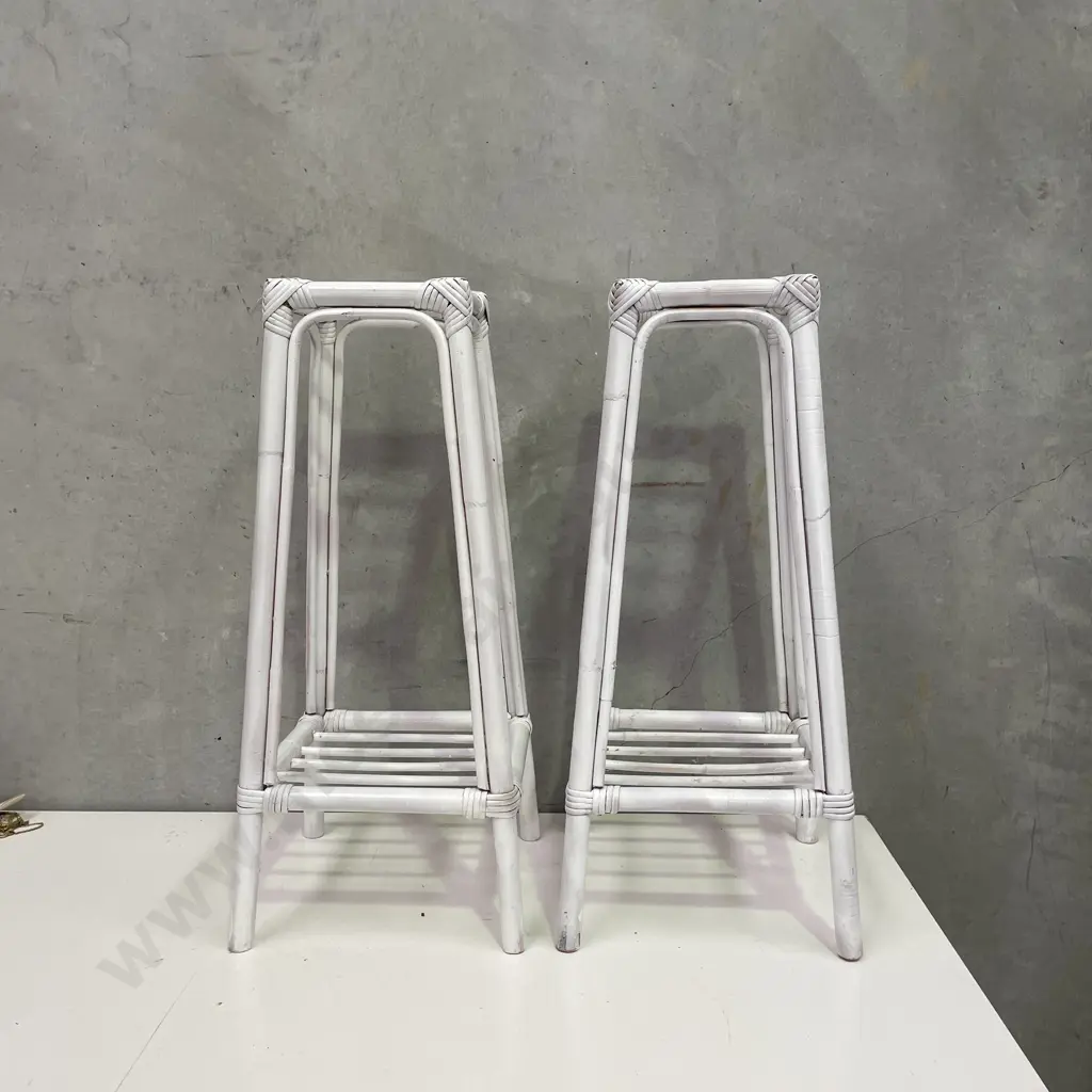 Pair of White Painted Cane Plant Stands. H61cm Image 1++