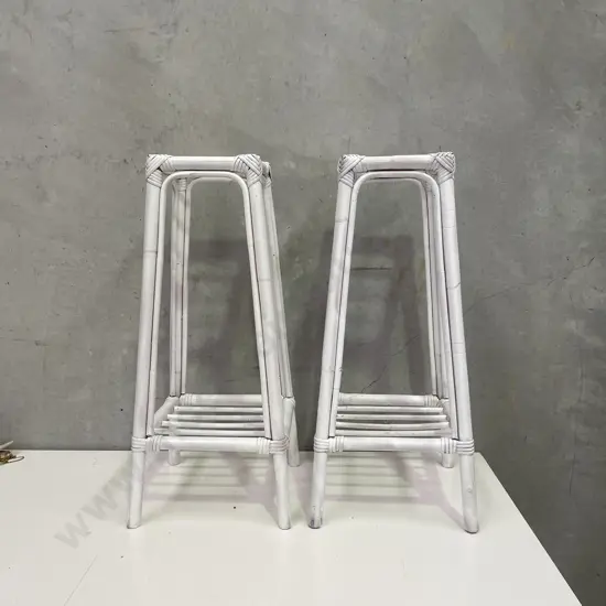 Pair of White Painted Cane Plant Stands. H61cm