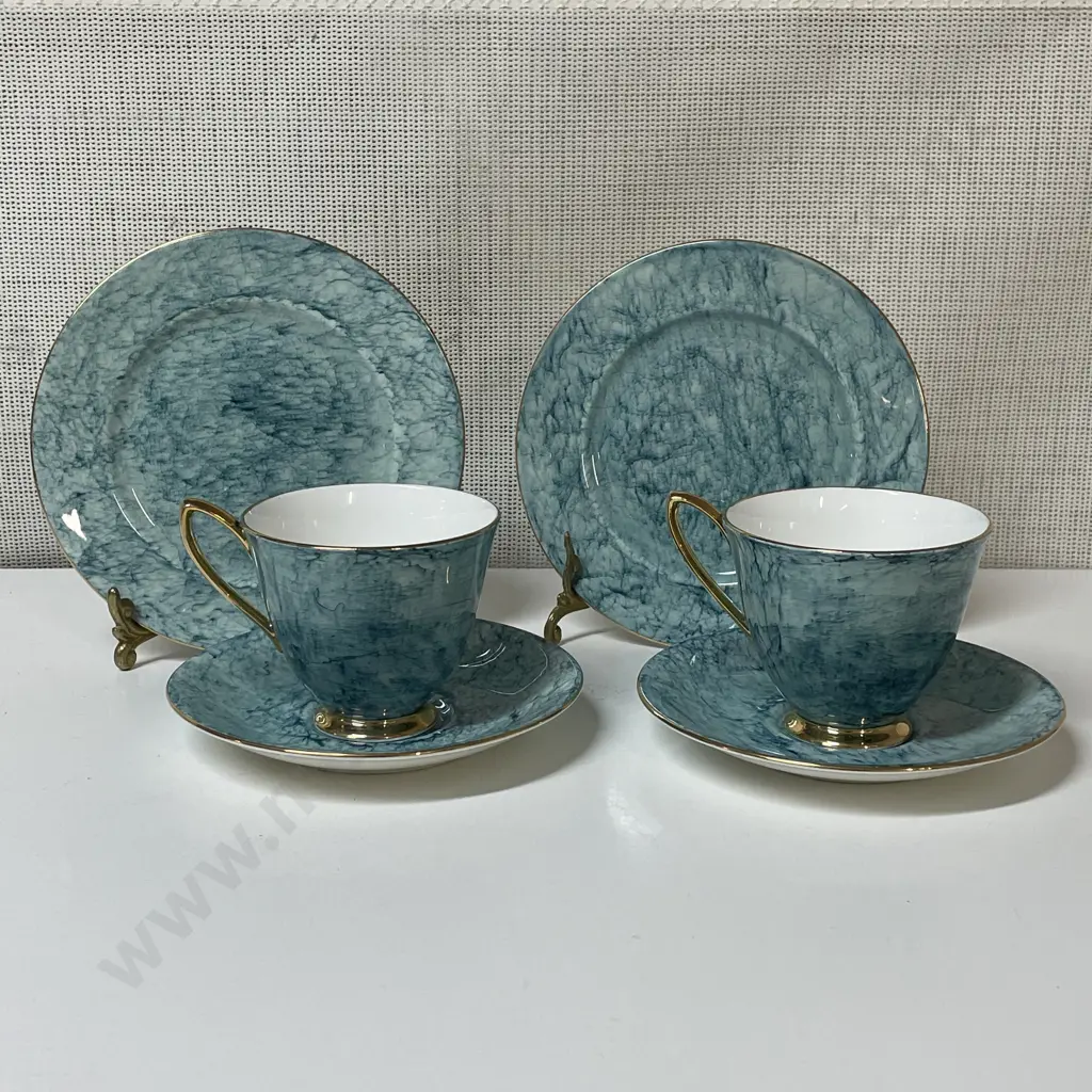 Pair of Royal Albert Gossamer Trios. Teal/Blue colourway Image 1++