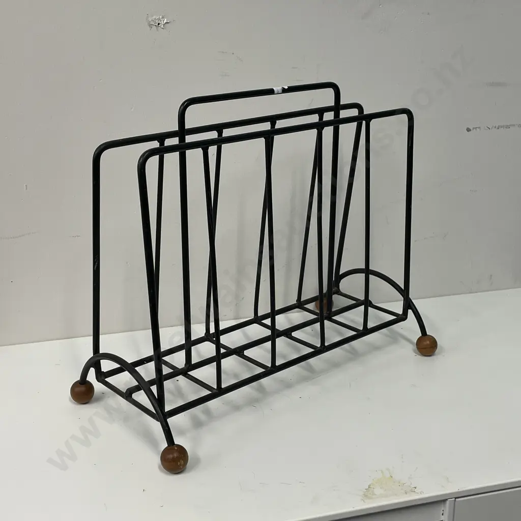 Mid Century Magazine Rack with Wooden Ball Feet Image 1++