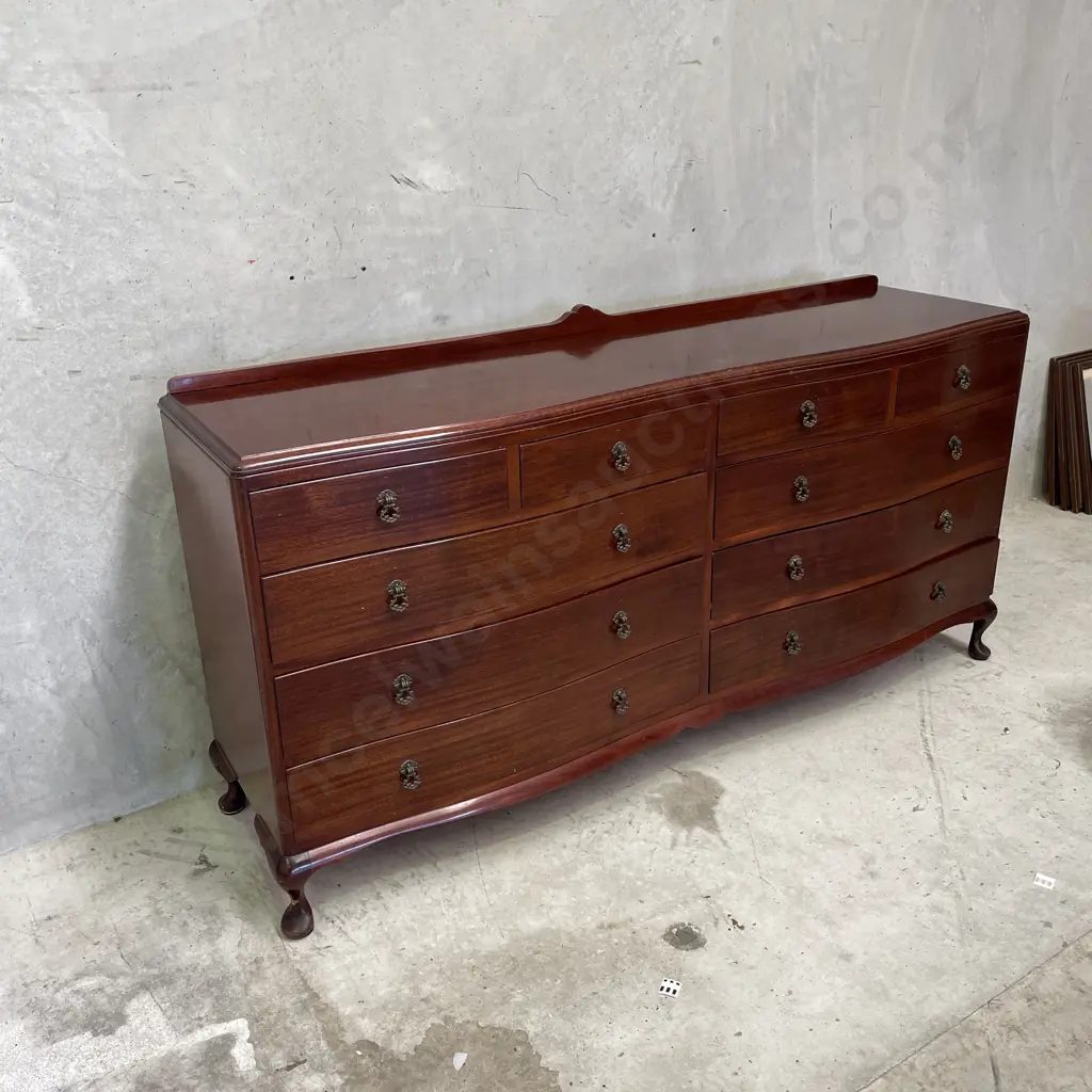 Vintage Solid Mahogany 10 drawer Lowboy. Queen Anne Feet. L1.65 H84cm D46cm Image 1++