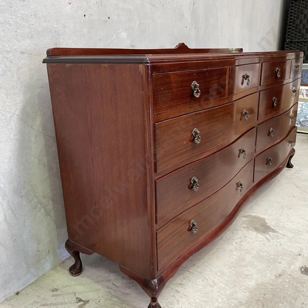 Vintage Solid Mahogany 10 drawer Lowboy. Queen Anne Feet. L1.65 H84cm D46cm Image 1++