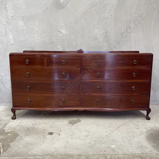 Vintage Solid Mahogany 10 drawer Lowboy. Queen Anne Feet. L1.65 H84cm D46cm