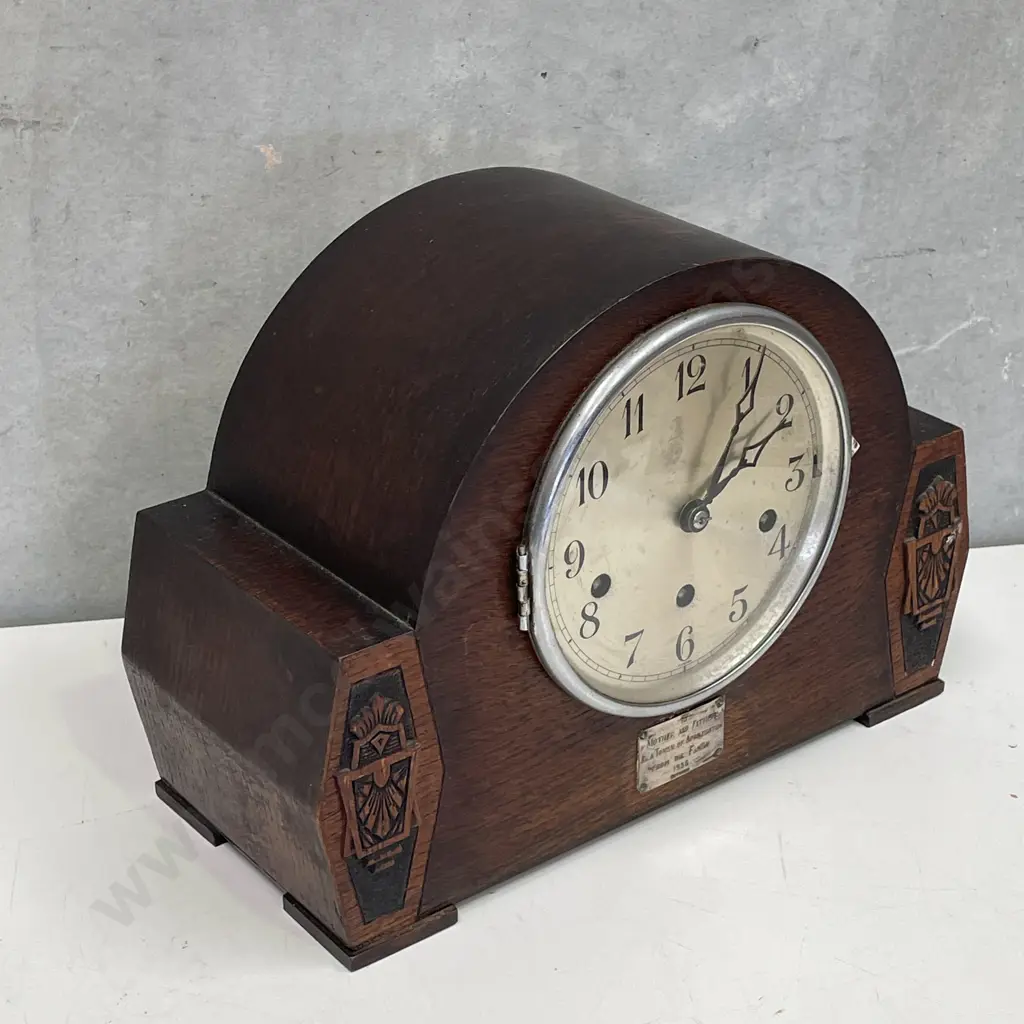 Vintage Wurttenberg German Oak Cased Mantle Clock W32 H24 D15cm Image 1++