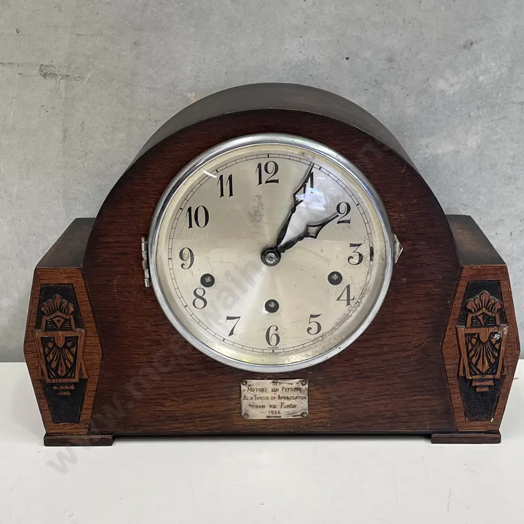Vintage Wurttenberg German Oak Cased Mantle Clock W32 H24 D15cm Image 1++