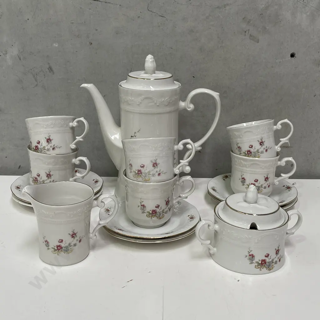 Vintage Huguenot Royale Porcelain Coffee Set. Handpainted Floral pattern Image 1++