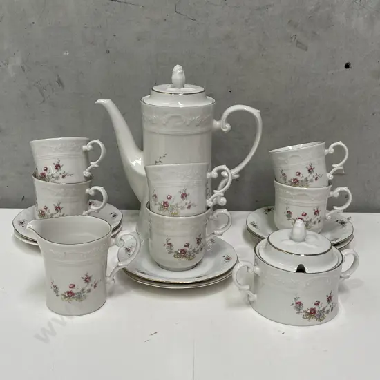 Vintage Huguenot Royale Porcelain Coffee Set. Handpainted Floral pattern