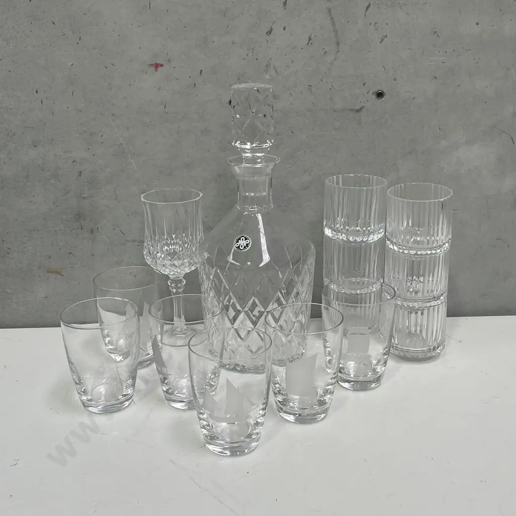 Japanese Heavy Diamond Cut Decanter with assorted glassware Image 1++