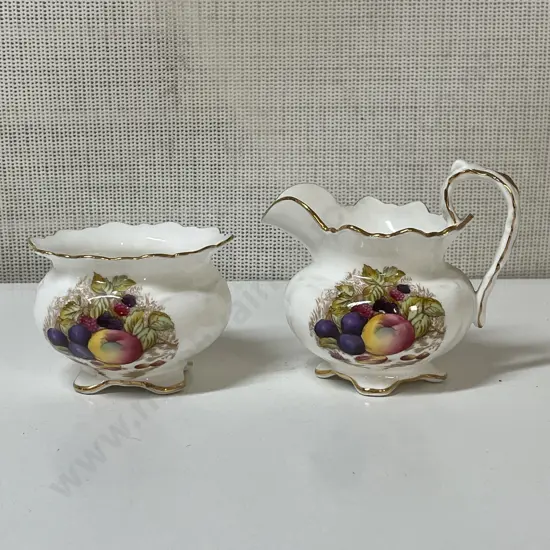 Aynsley Handpainted Fruit patterned Cream Jug and Sugar Bowl. D. Jones