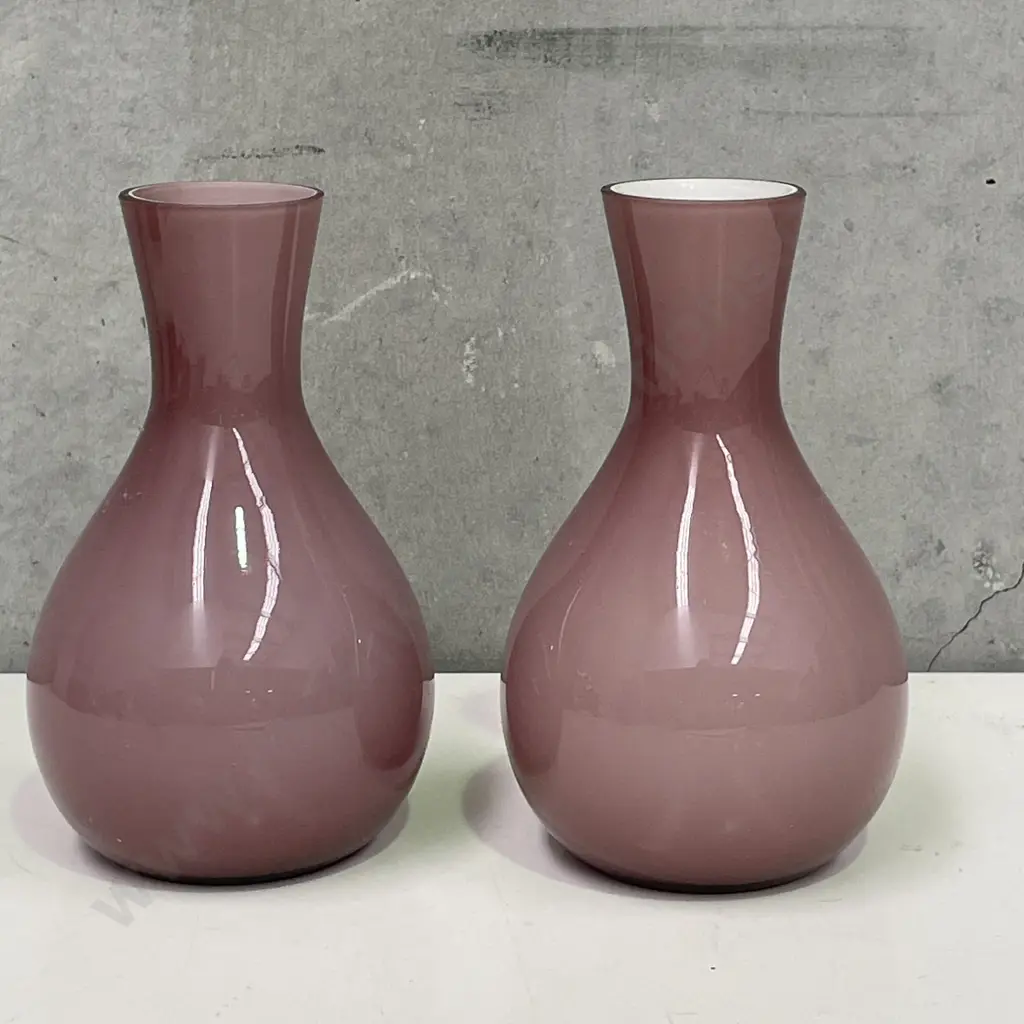Pair of Morgan and Finch Mauve Art Glass Vases. H16cm Image 1++