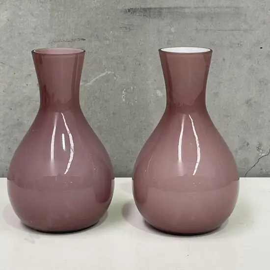 Pair of Morgan and Finch Mauve Art Glass Vases. H16cm