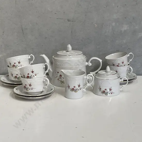 Vintage Huguenot Royale Porcelain Teaset. Handpainted Floral pattern