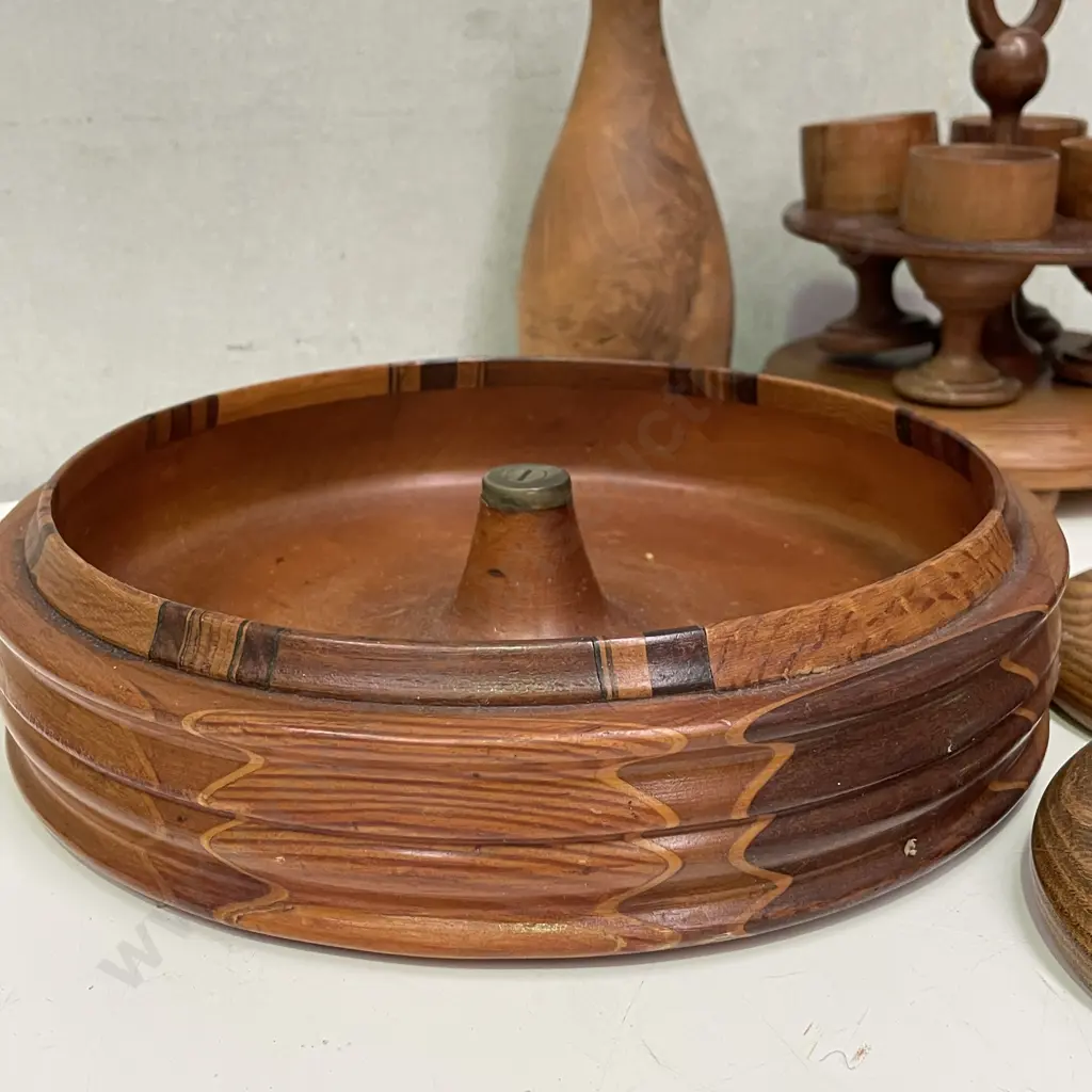 Assorted Native Wooden Ware including Framed Bird Pictures, egg cup set etc Image 1++