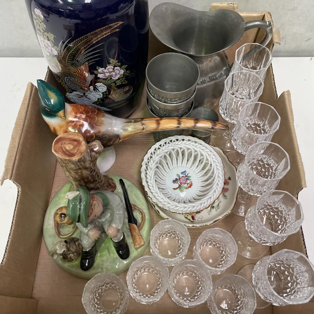 Box of Assorted including Vintage Pewter, Crystal etc Image 1++