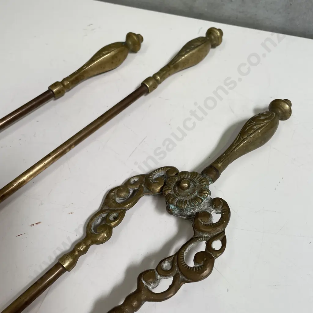 Antique Solid Brass Fire Tool Set Image 1++