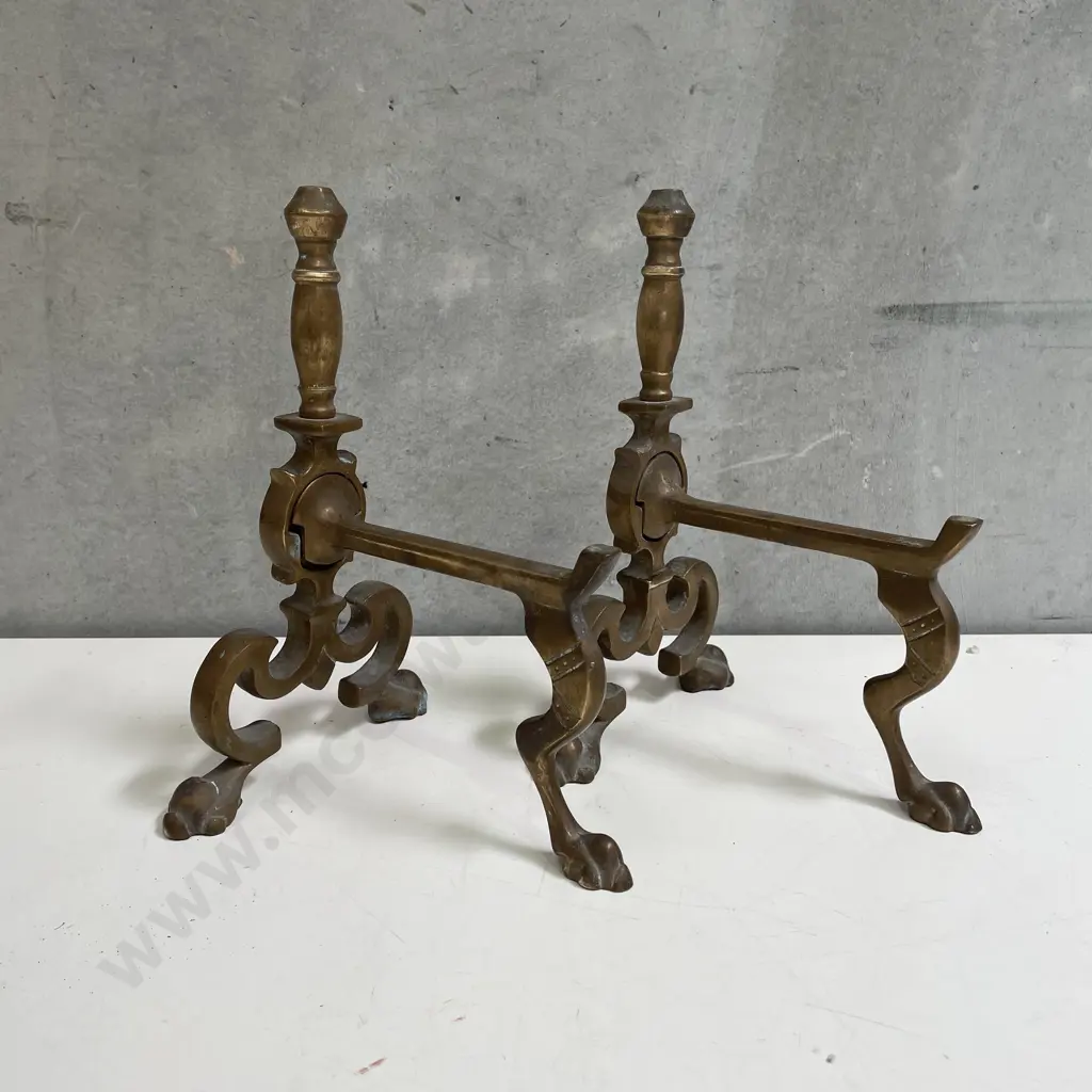 Antique Solid Brass Pair of Fire Dogs Image 1++