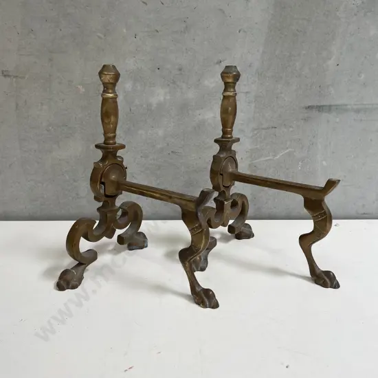 Antique Solid Brass Pair of Fire Dogs