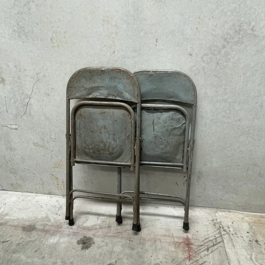 Vintage Storkline Style Folding Metal Chair x 2. Grey colour Image 1++