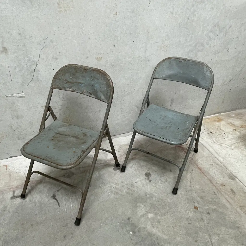 Vintage Storkline Style Folding Metal Chair x 2. Grey colour Image 1++