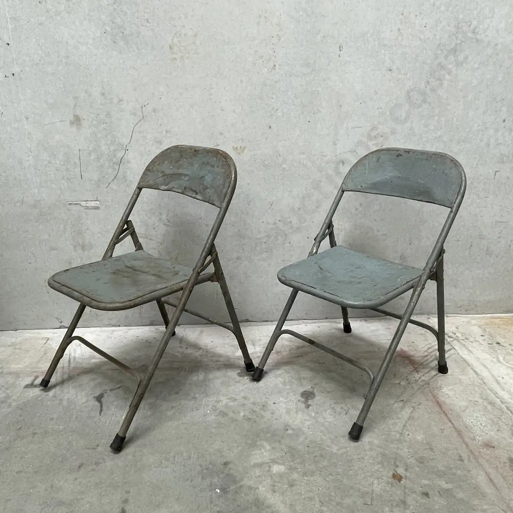 Vintage Storkline Style Folding Metal Chair x 2. Grey colour Image 1++