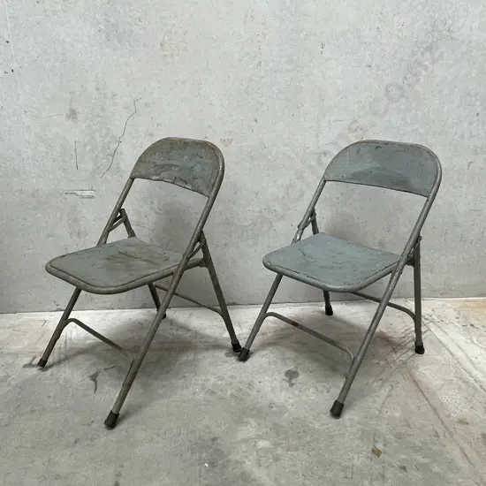 Vintage Storkline Style Folding Metal Chair x 2. Grey colour
