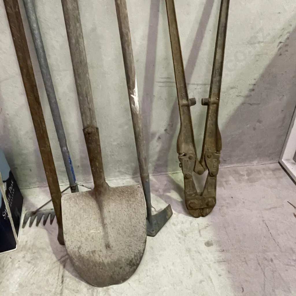 Assorted Garden Tools including large Pry Bar, Record heavy duty Bolt Cutters etc Image 1++