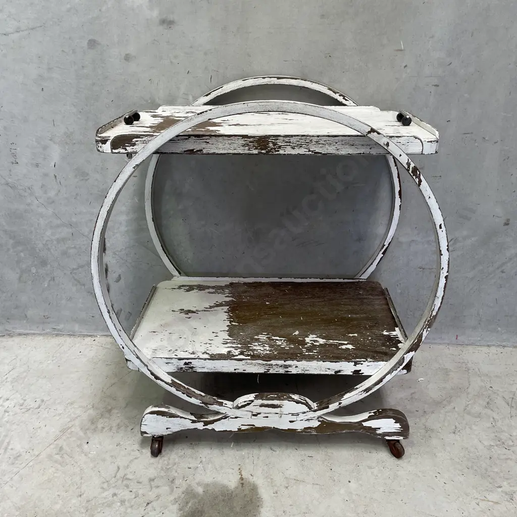 Vintage Art Deco 2 Tier Tea Trolley, with removable top tray. Needs restoration Image 1++