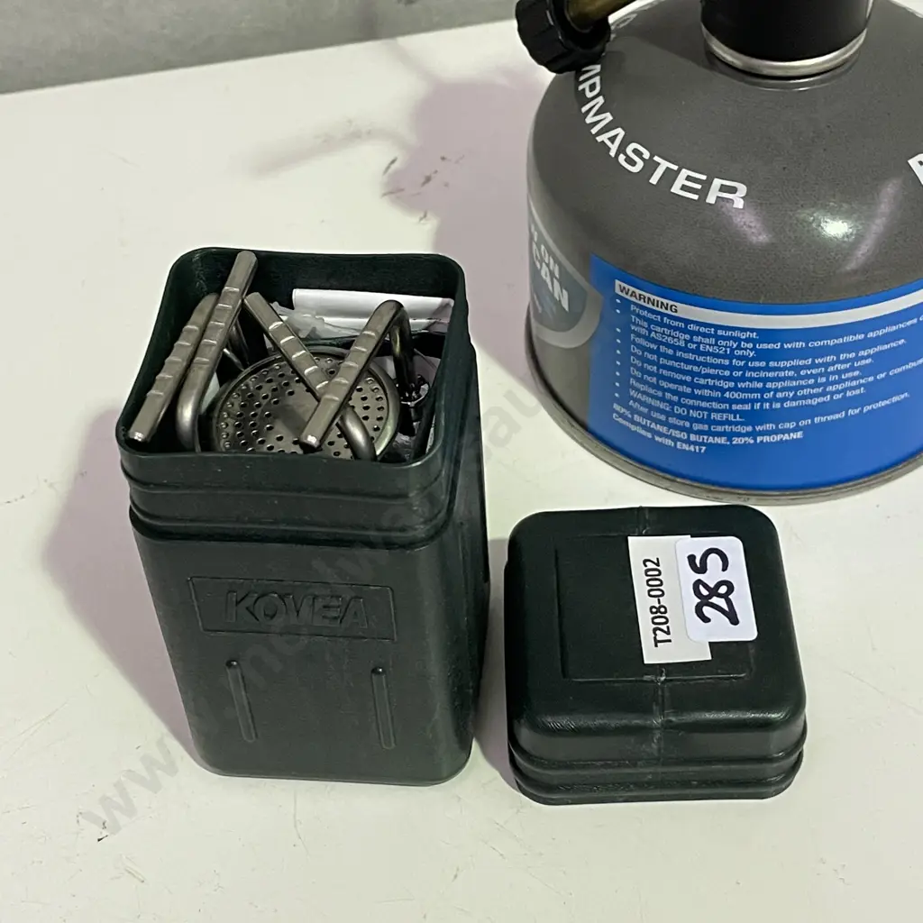 Pair of Kovea Portable Camping Stoves, gas powered, with empty gas bottle Image 1++