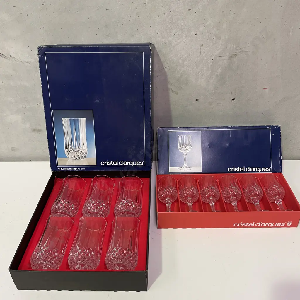 Boxed Set of 6 each Cristal D'arques Wine and Water Glasses Image 1++