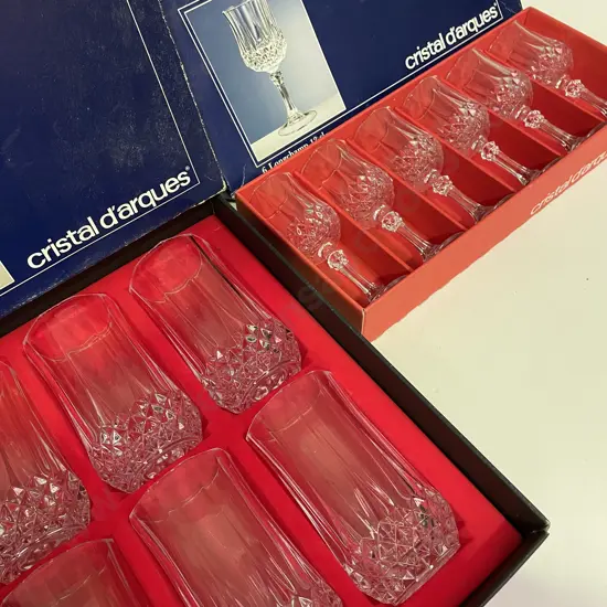 Boxed Set of 6 each Cristal D'arques Wine and Water Glasses