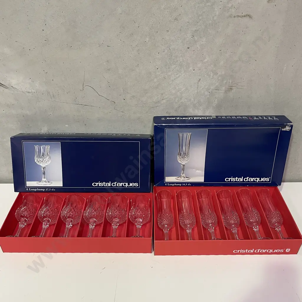 Boxed Set of 6 each Cristal D'arques Wine and Champagne Flutes Image 1++