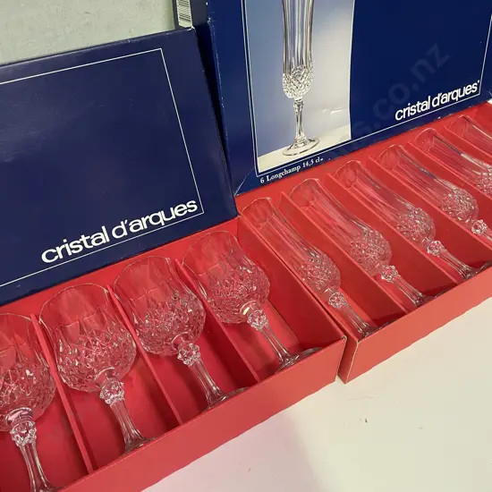 Boxed Set of 6 each Cristal D'arques Wine and Champagne Flutes