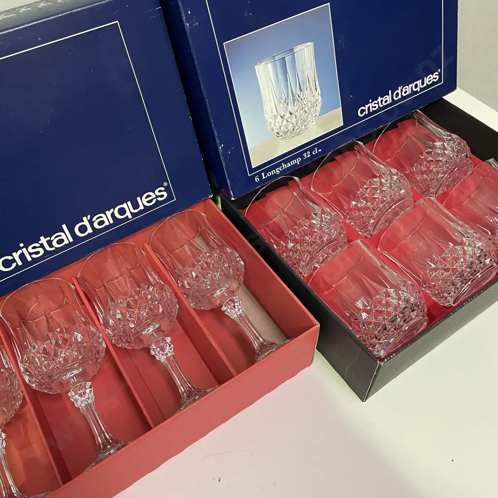 Boxed Set of 6 each Cristal D'arques Large Wine and Tumblers Image 1++