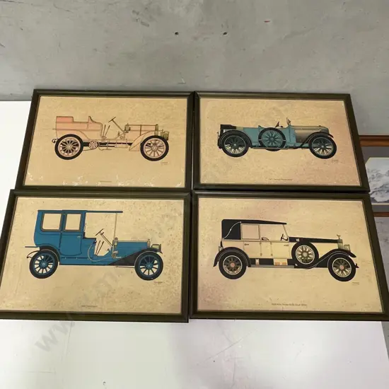4 x Vintage Framed D.W. Gunson Vintage Car Prints. 45 x 30cm. All have foxing
