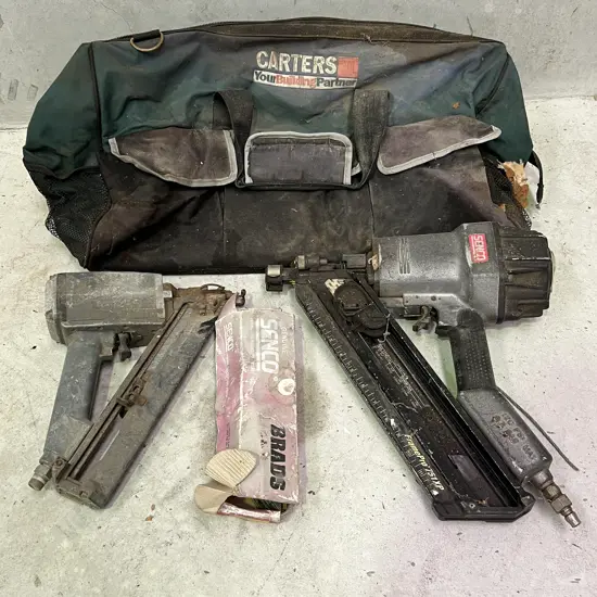 Senco Hydraulic Framing gun with additional nails and one other framing gun in Carters Bag