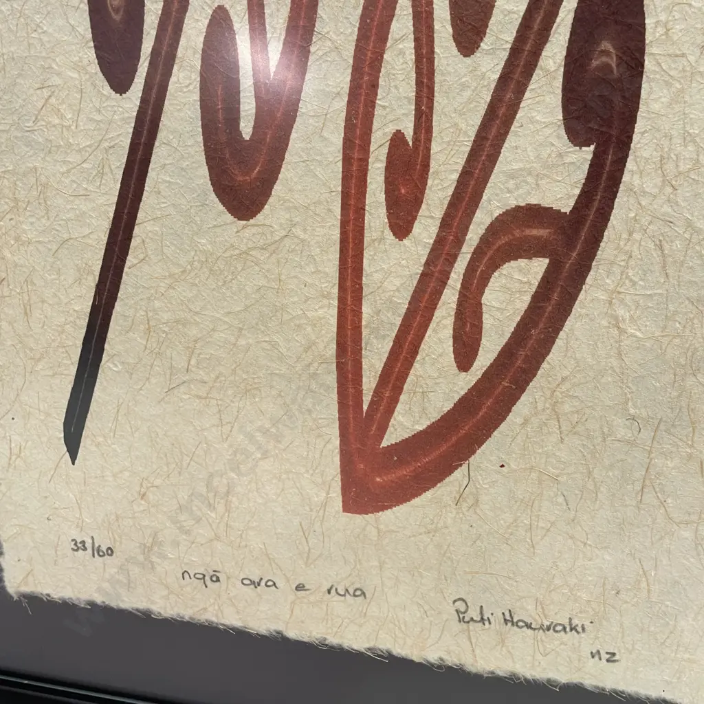 Limited Edition Framed Artwork Signed Puti Hauraki, Titled "Nga Ara E Rua" 33/60 Image 1++