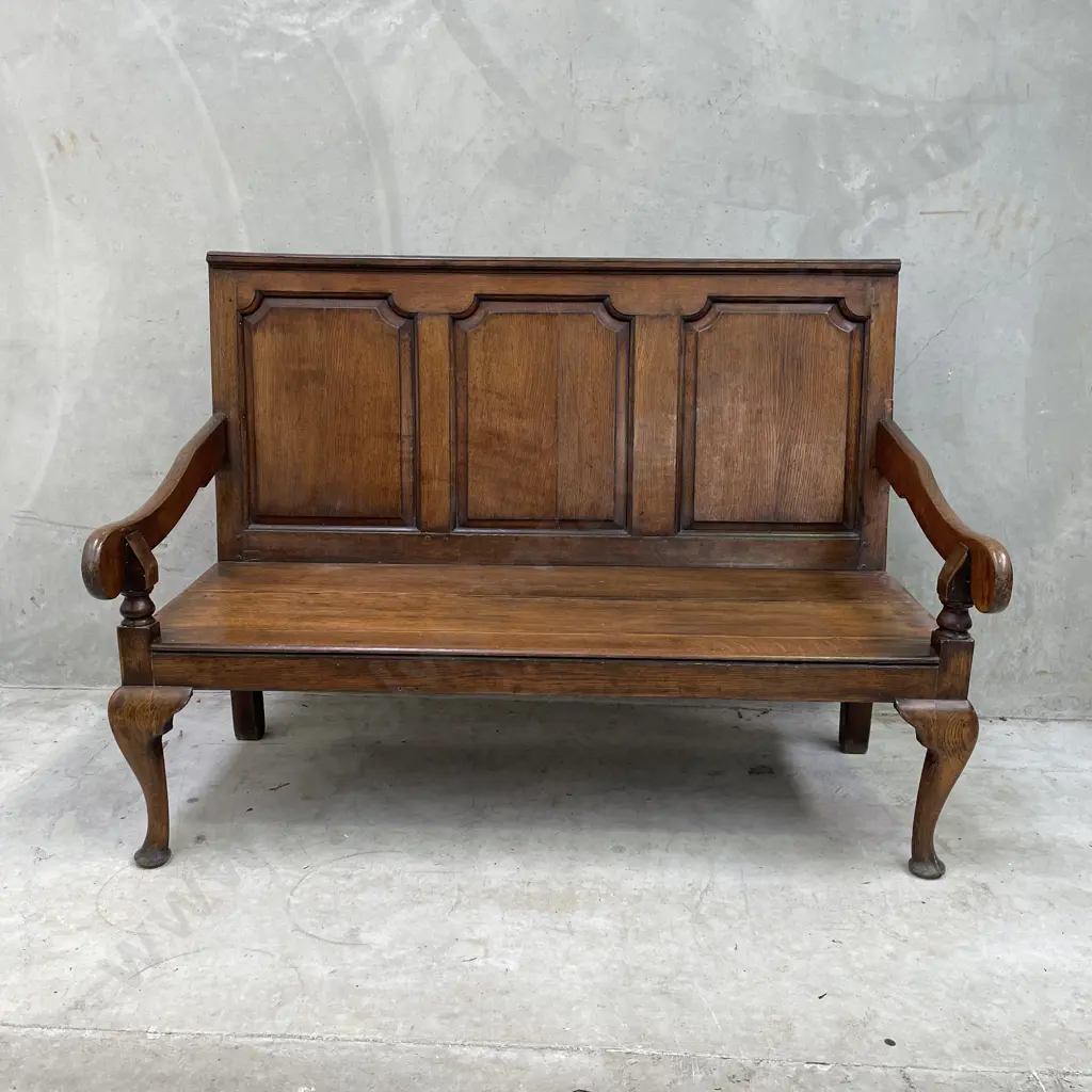 Antique George III Solid English Oak Settle Bench W140 H103 D70cm Image 1++