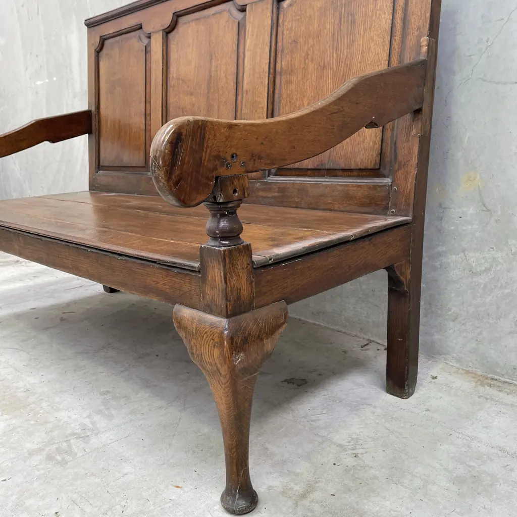 Antique George III Solid English Oak Settle Bench W140 H103 D70cm Image 1++