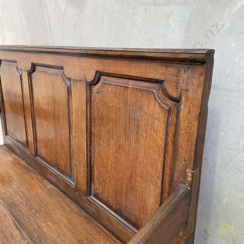 Antique George III Solid English Oak Settle Bench W140 H103 D70cm Image 1++